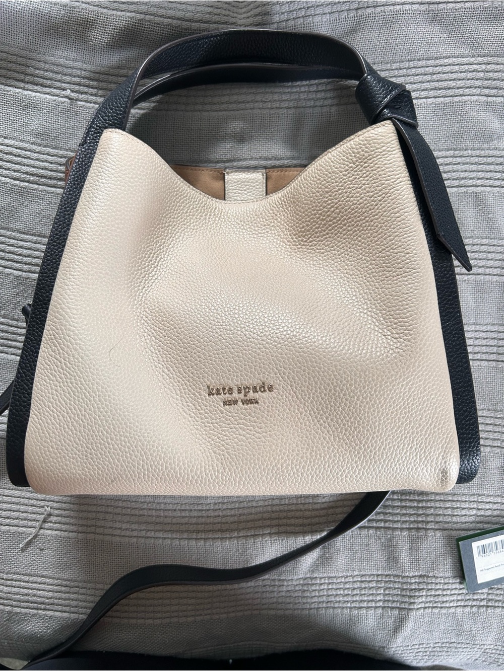 kate spade Two-Tone Cream and Black Pebbled Leather Shoulder Bag